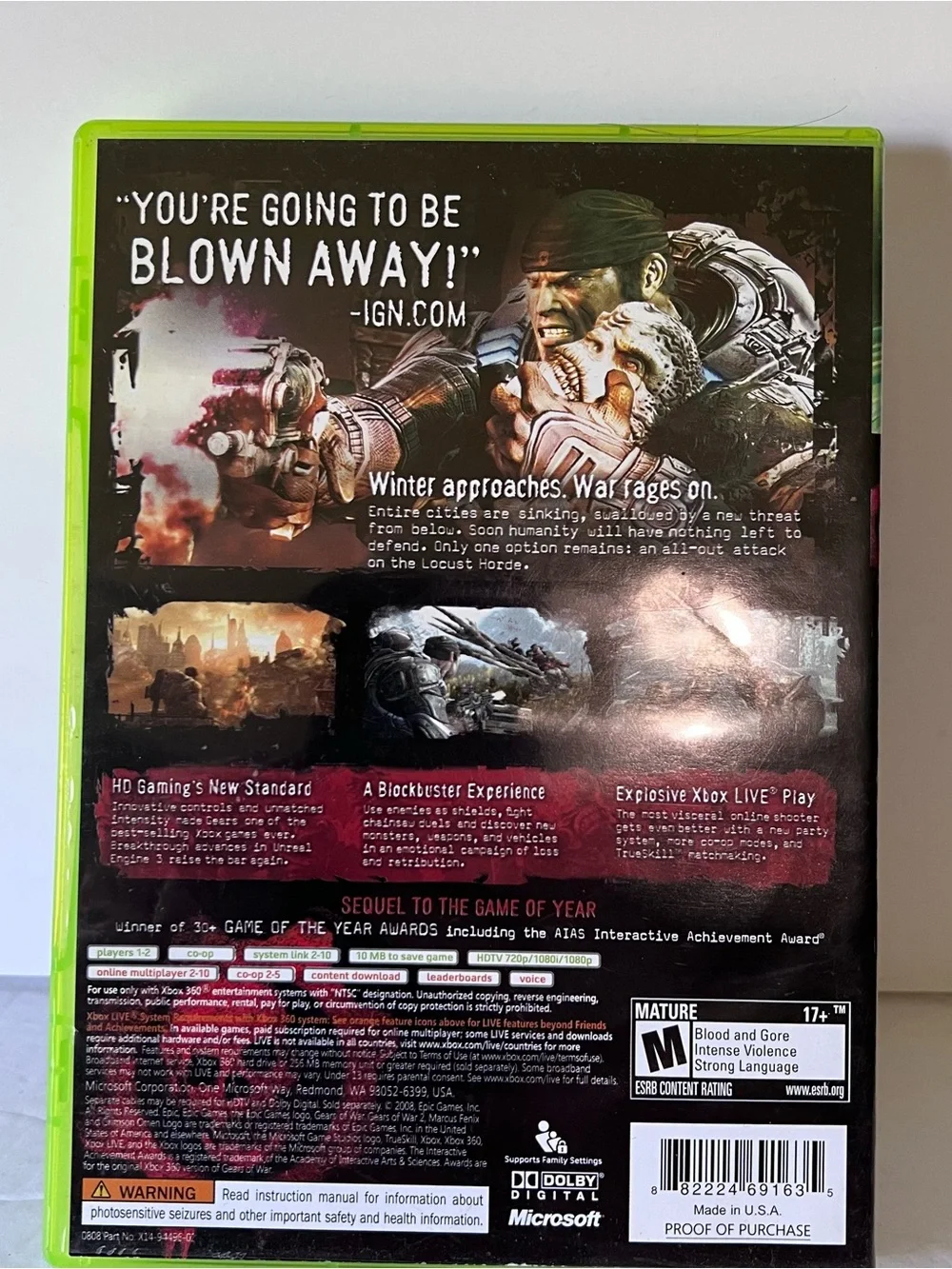 Xbox 360 Game Gears of War 2 Booklet Included Tested Works